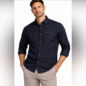 Craft + Flow Men’s Navy Geo Print Long Sleeve Button Shirt M(A209)